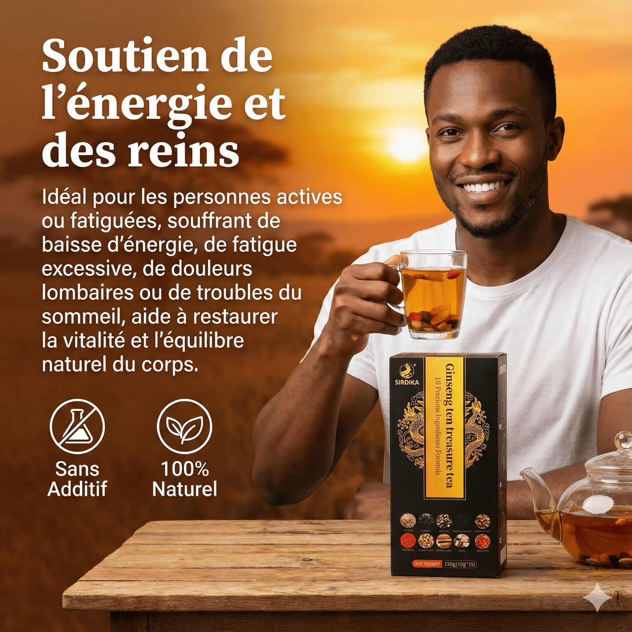 GENSTHÉ™ Thé Pour Les Reins Au Ginseng Avec Six Trésors Formule - (10 Sachets par Boîte)